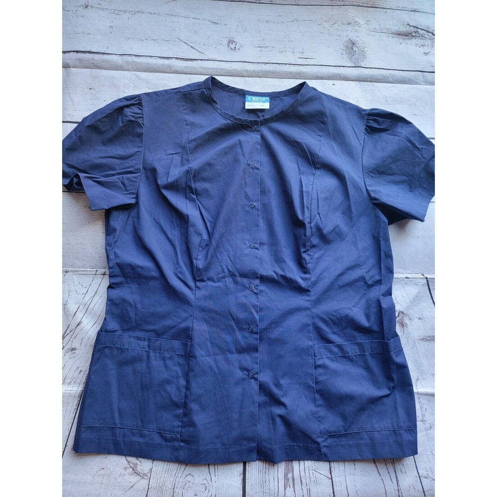 Crest Made In USA Nurse Vet Medical Scrub Top Navy Blue 2XL